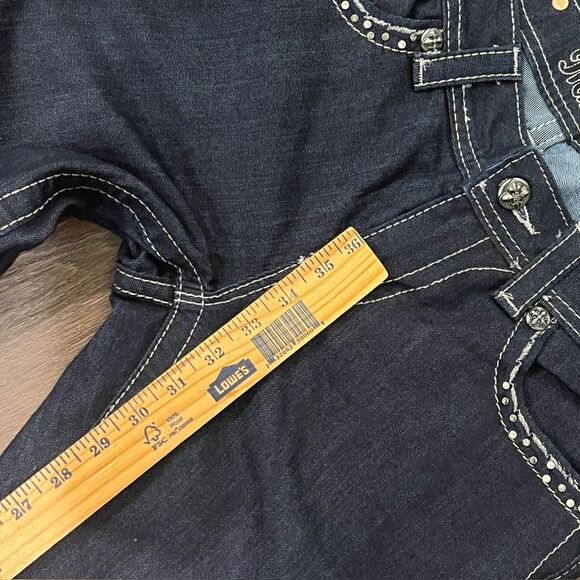 Miss Me Dark Denim Jeans with Unique Button Silver Sequins Detail - Picture 8 of 12